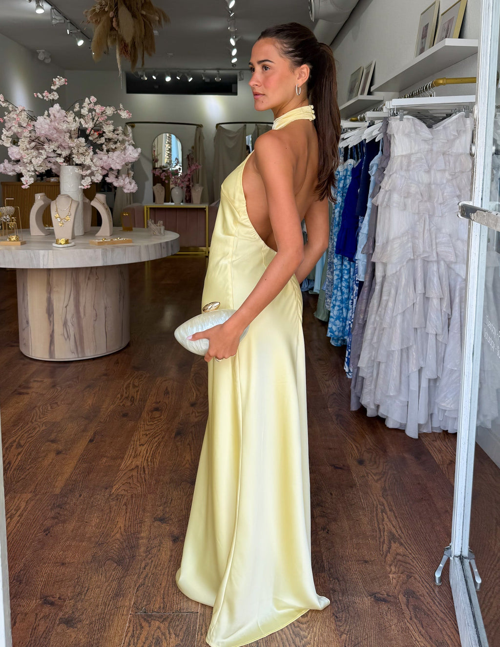 ZEYNEP | Elegant Satin Maxi Dress with Halter Neck