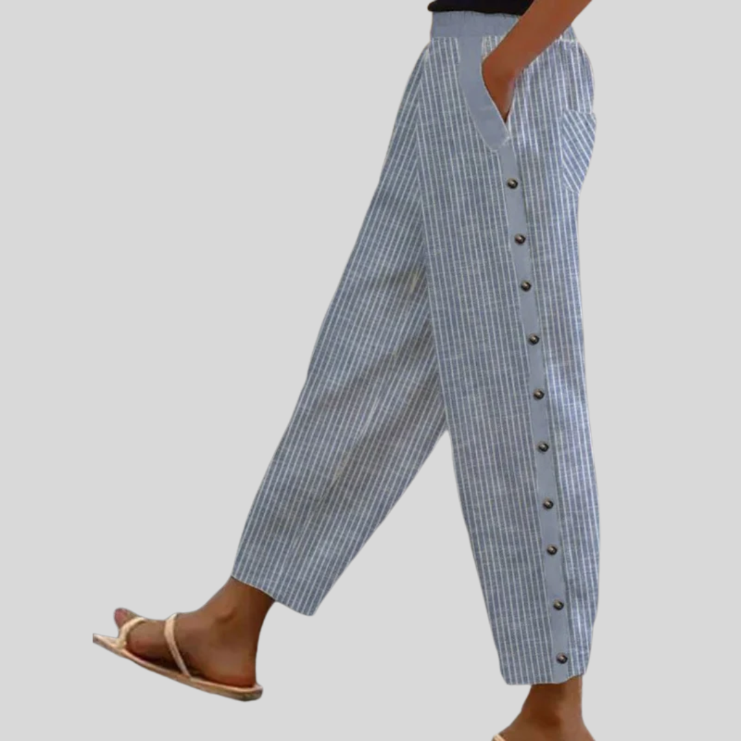 Linaya - Striped Button Trousers