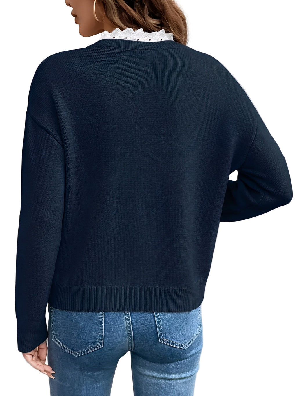 Céline | Chic Knitted Sweater with Elegant Lace Collar