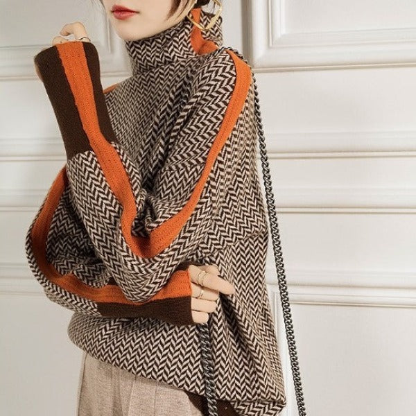 Beatriz | High Neck Sweater with Eye-Catching Contrasting Stripes
