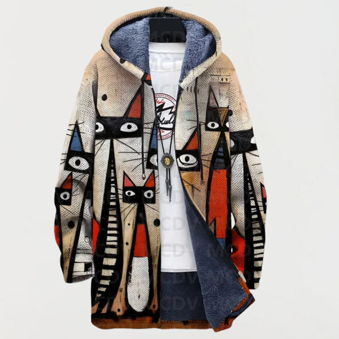 Sigrid™ | Hooded Jacket with Cat Collage
