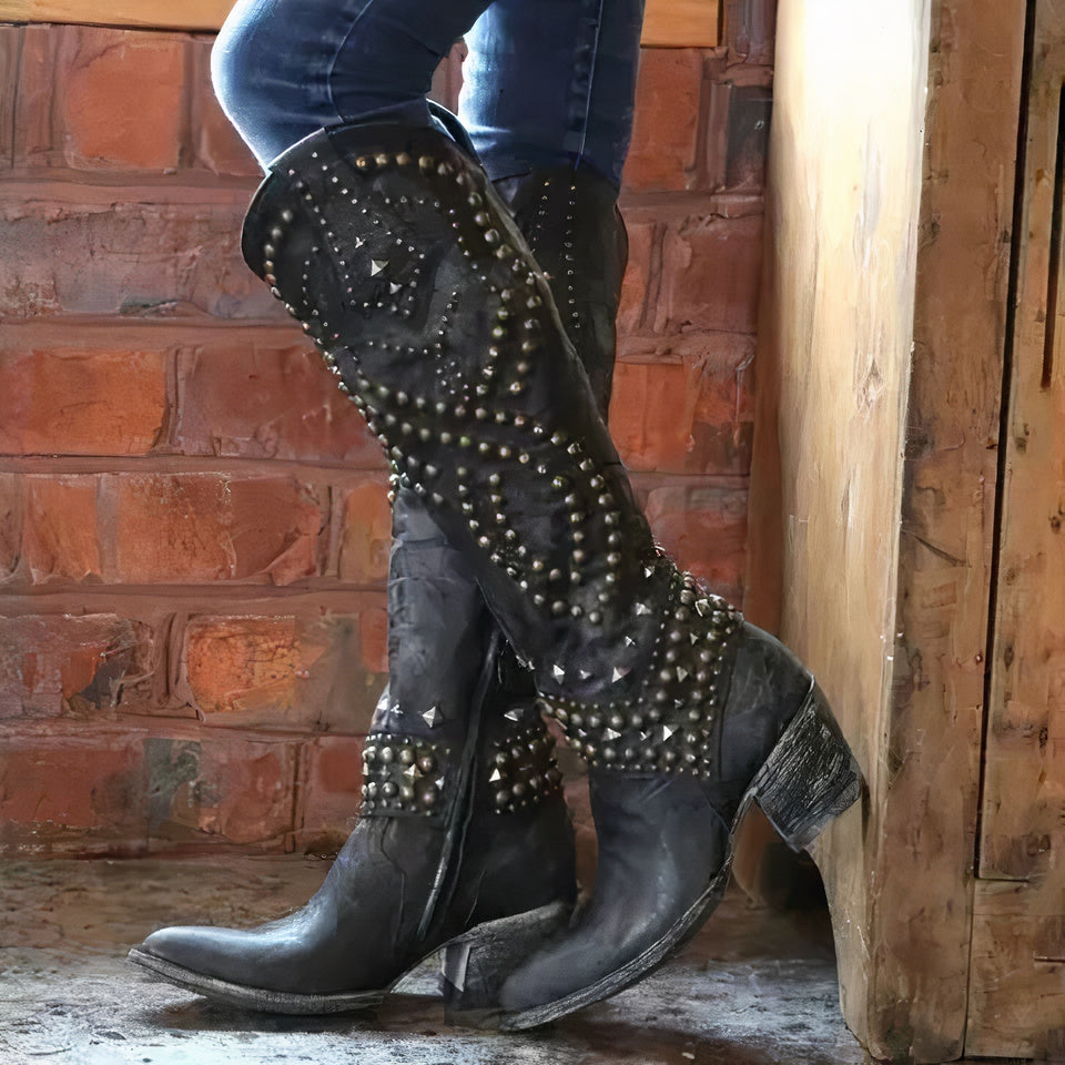 Karla | Women's Western Ankle Boots with Studs and High Heels
