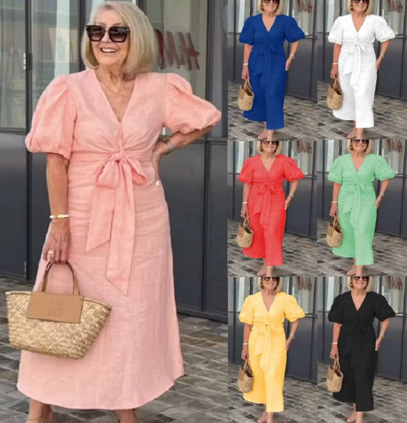 LYNORA | ELEGANT MIDI DRESS WITH V-NECK