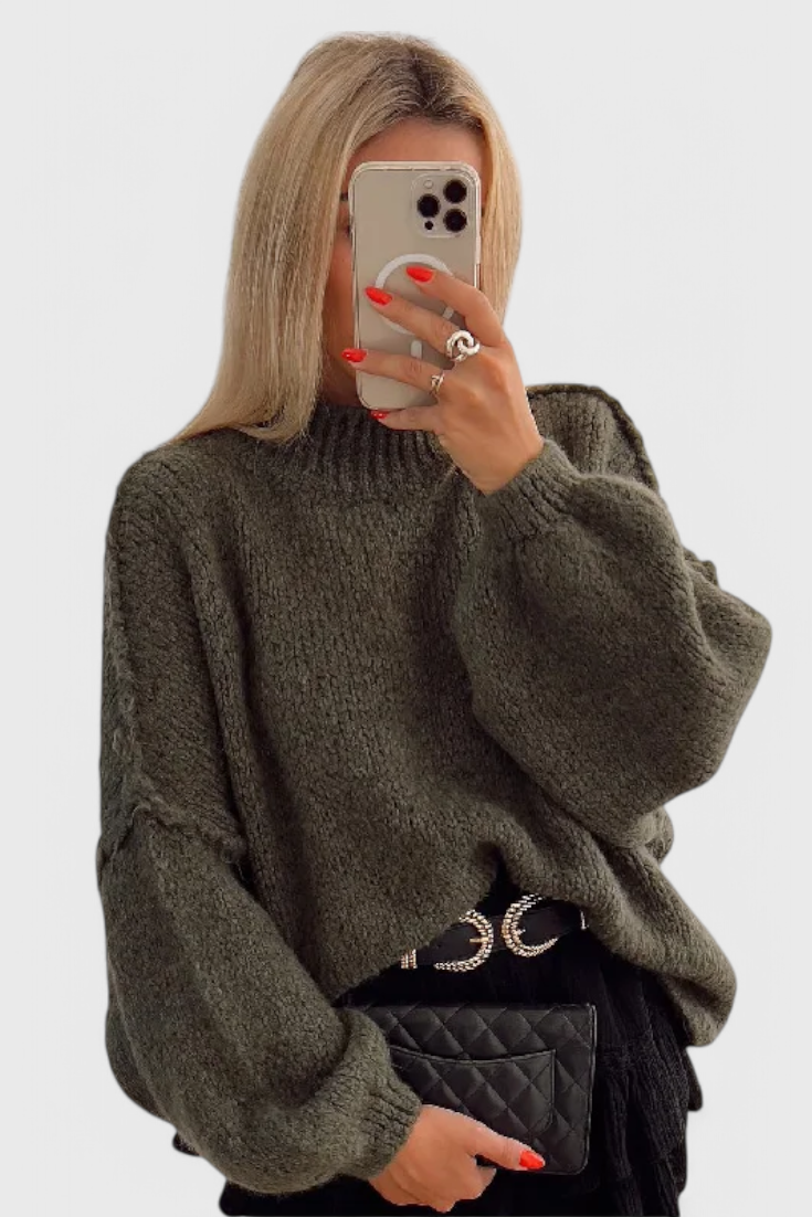 Oversized Knitted Cassia Jumper with Balloon Sleeves