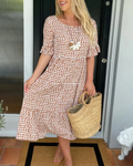 ZORA | MIDI DRESS WITH SHORT SLEEVES IN SAND
