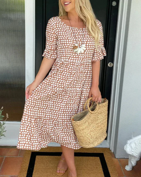 ZORA | MIDI DRESS WITH SHORT SLEEVES IN SAND