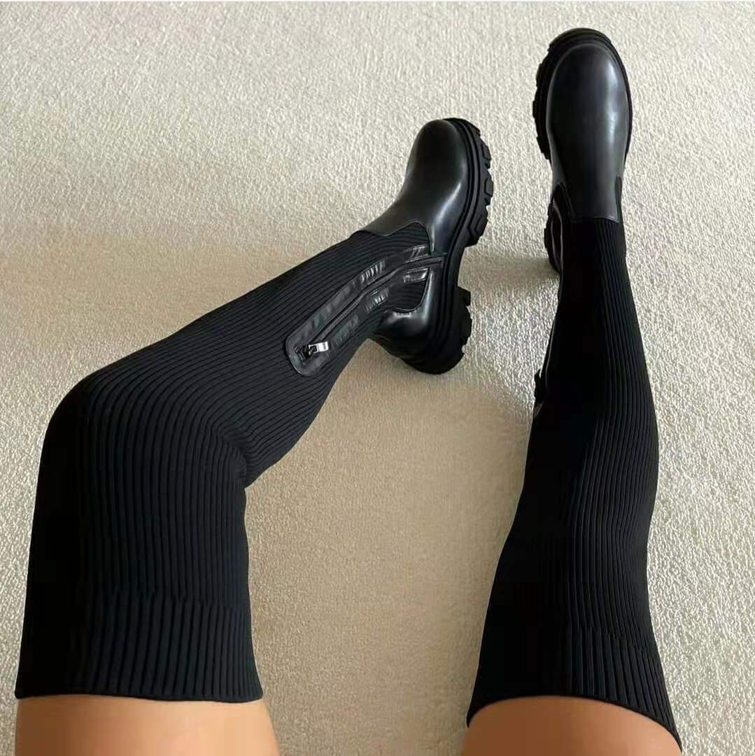 Annika | Women's Ribbed Boots with Chunky Sole