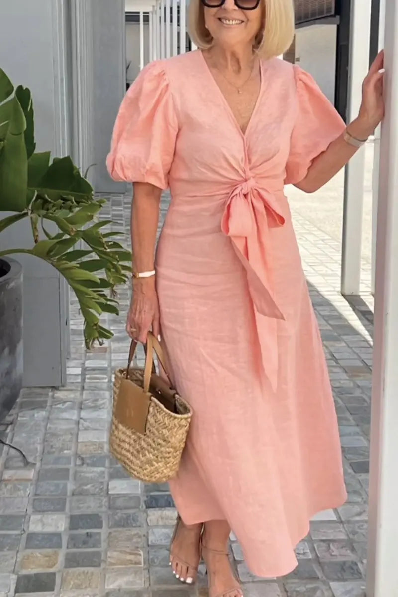 LYNORA | ELEGANT MIDI DRESS WITH V-NECK