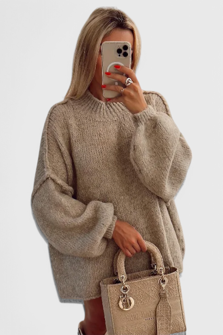 Oversized Knitted Cassia Jumper with Balloon Sleeves