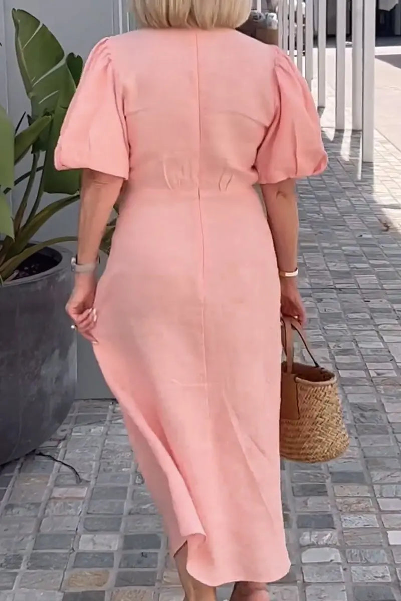 LYNORA | ELEGANT MIDI DRESS WITH V-NECK
