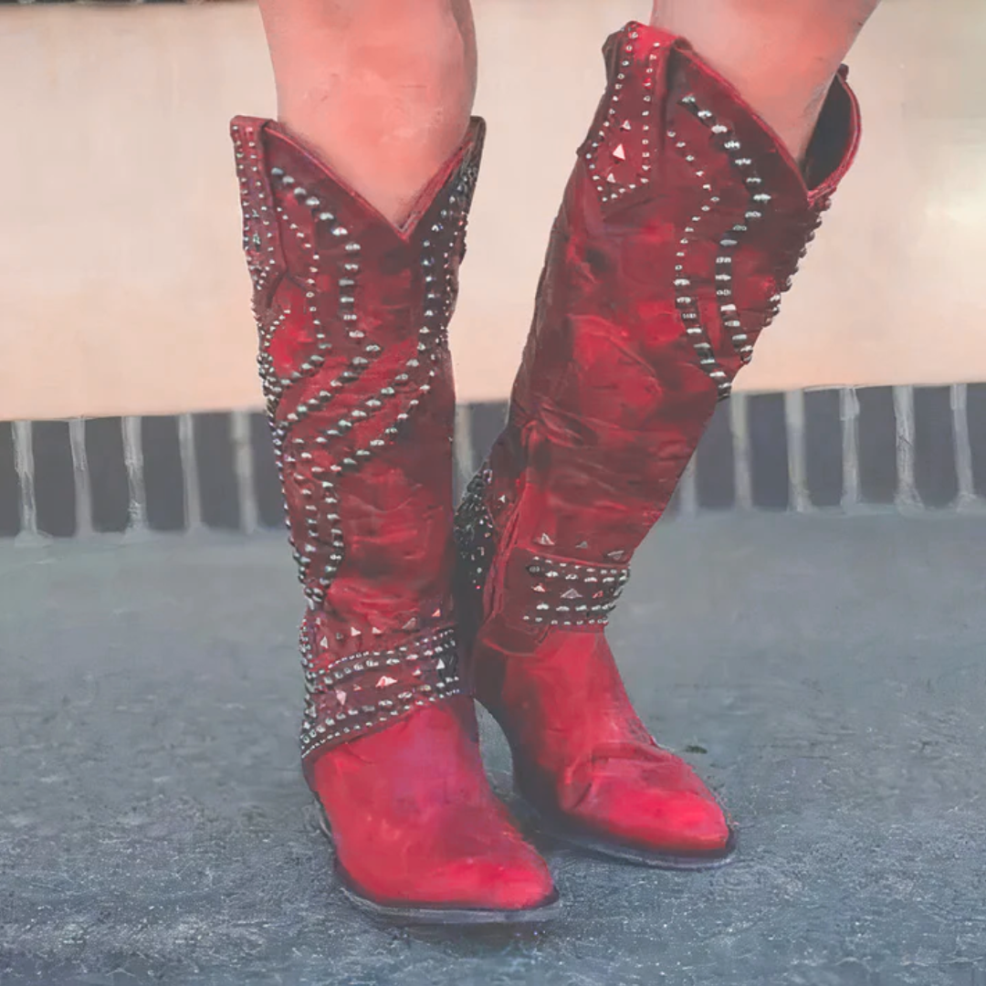 Karla | Women's Western Ankle Boots with Studs and High Heels
