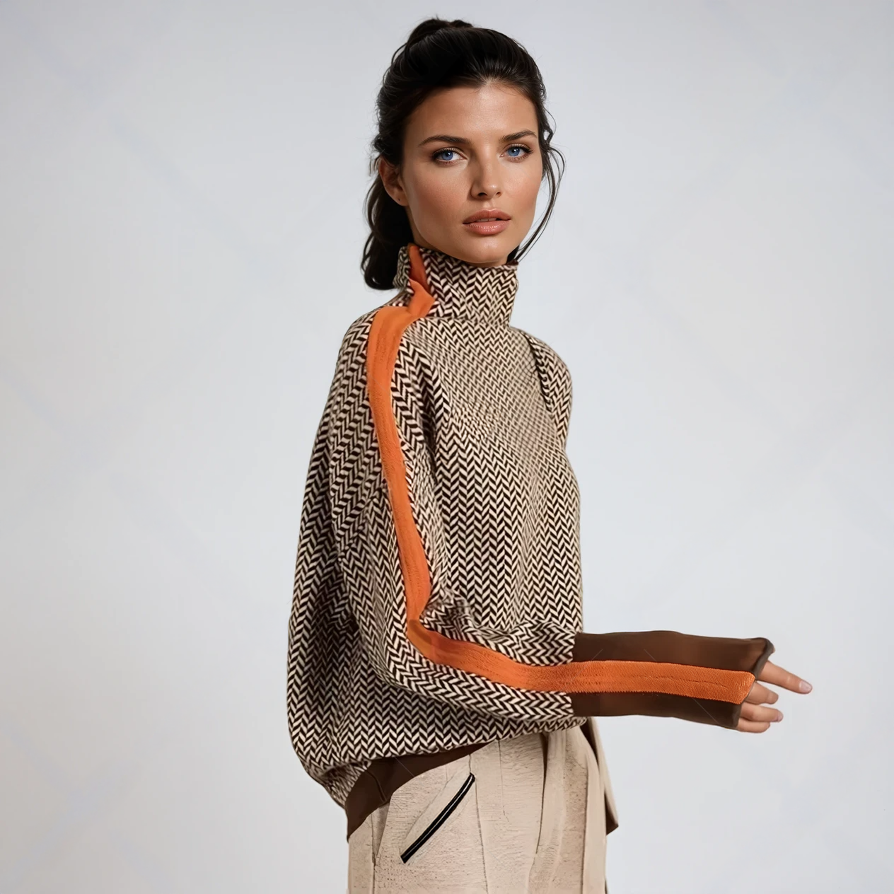 Beatriz | High Neck Sweater with Eye-Catching Contrasting Stripes
