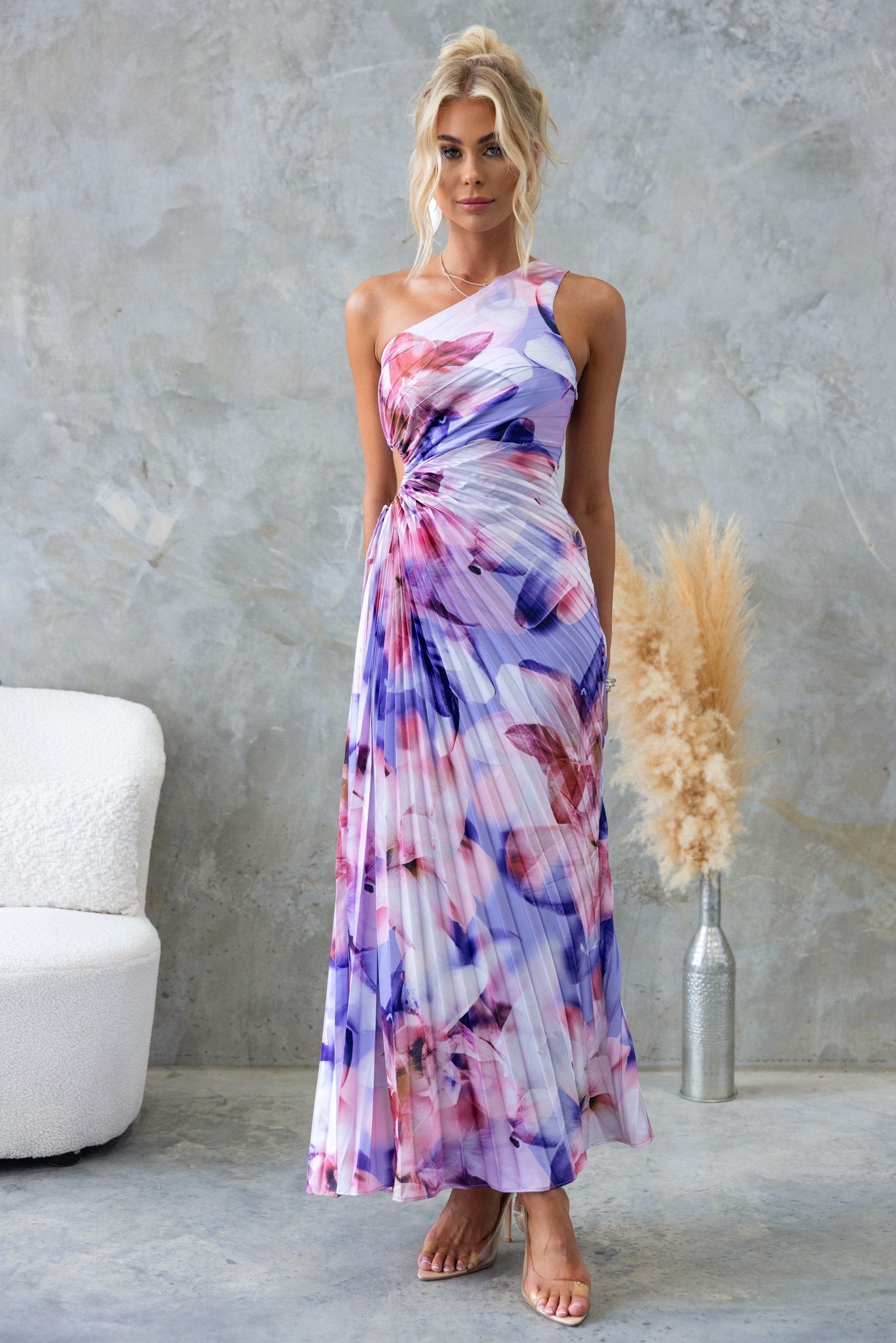 ELLA | One-Shoulder Pleated Midi Dress