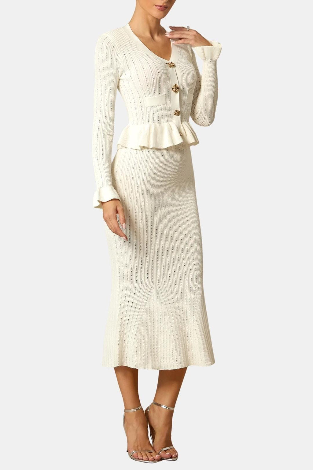 Women's V-Neck Fitted Midi Dress