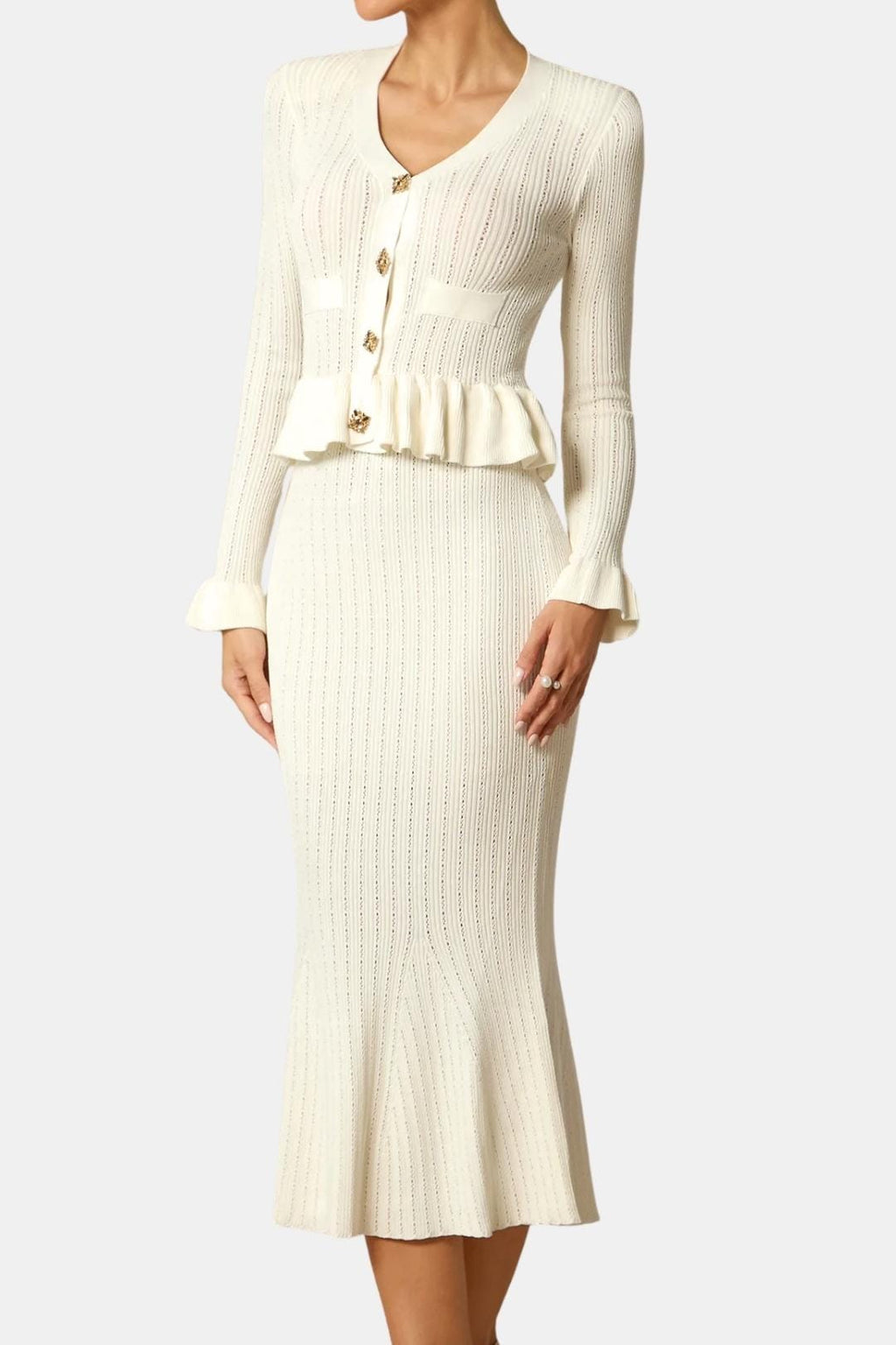 Women's V-Neck Fitted Midi Dress