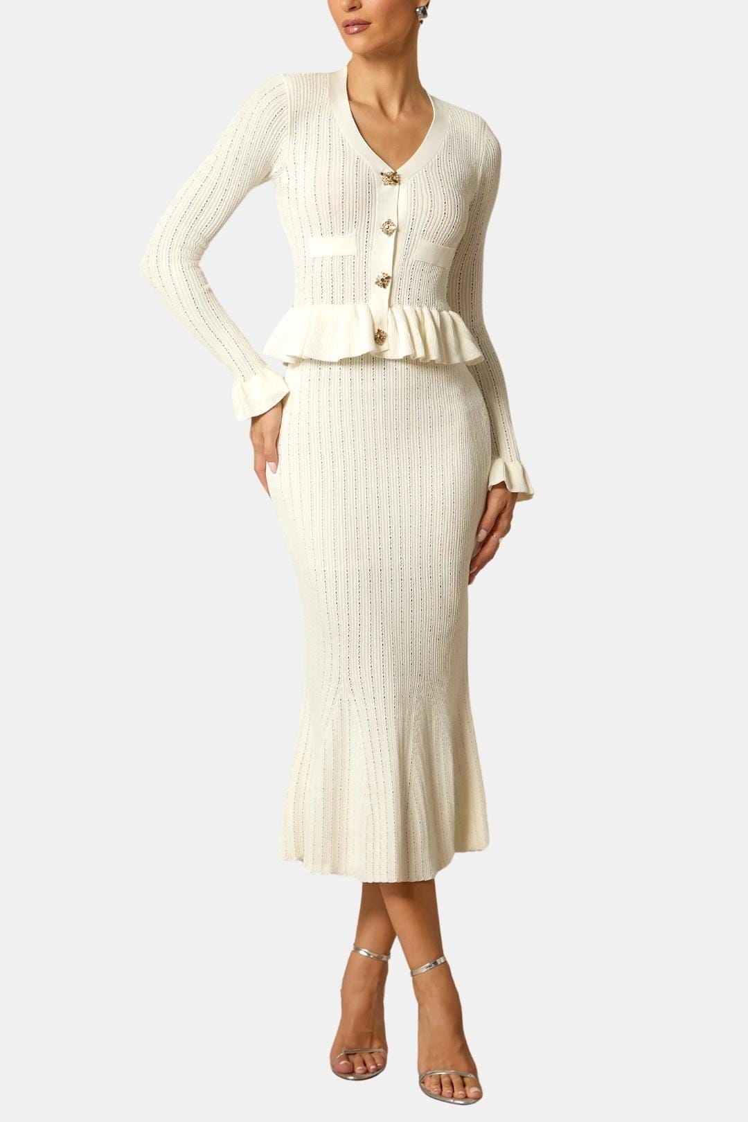 Women's V-Neck Fitted Midi Dress