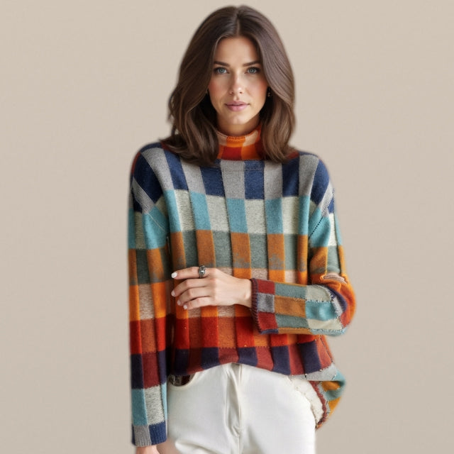 Aoife – Patchwork Cashmere Roll-Neck Jumper