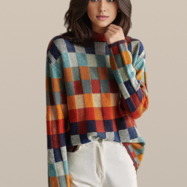 Aoife – Patchwork Cashmere Roll-Neck Jumper