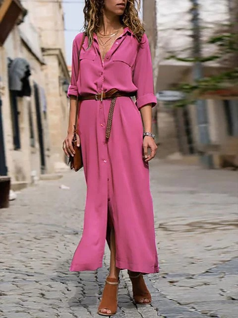 Ladies' Midi Shirt Dress with Belt