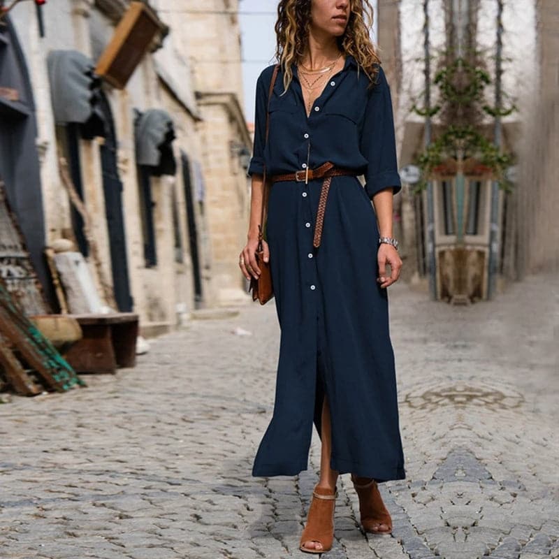 Ladies' Midi Shirt Dress with Belt