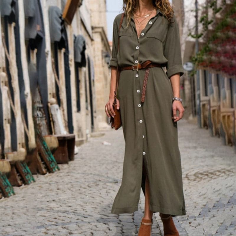 Ladies' Midi Shirt Dress with Belt