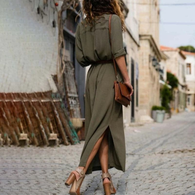 Ladies' Midi Shirt Dress with Belt
