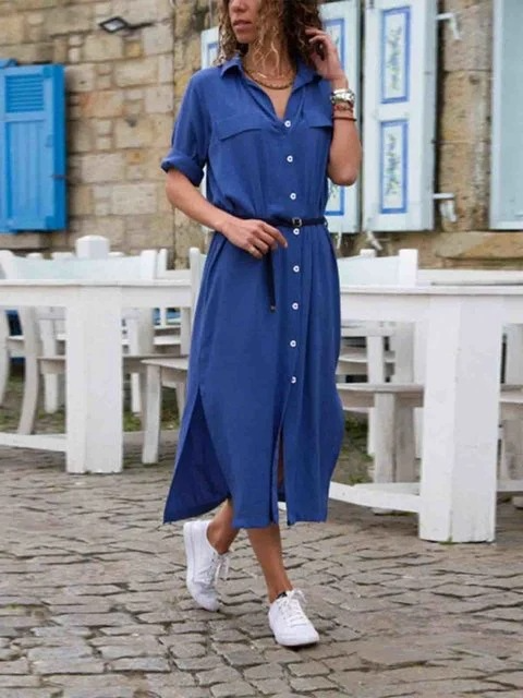 Ladies' Midi Shirt Dress with Belt