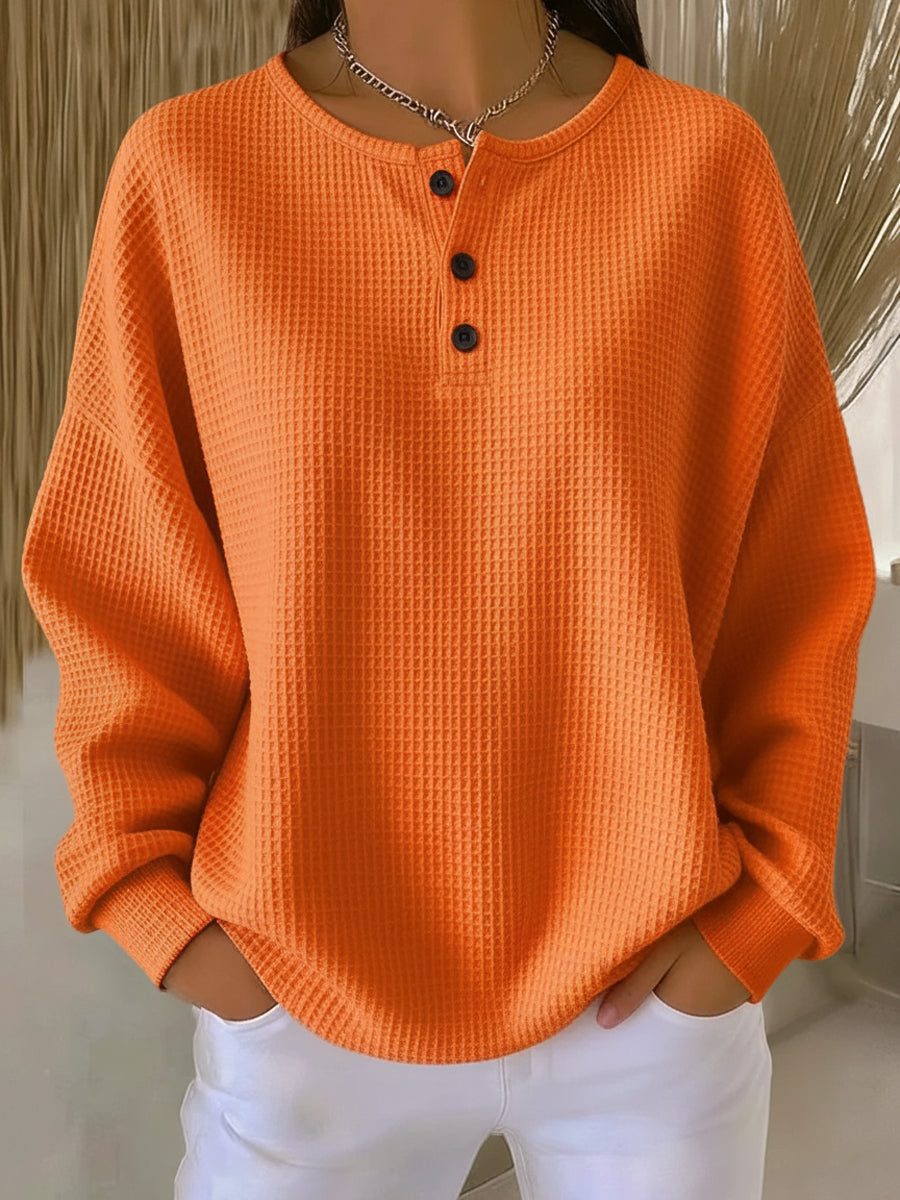 Nuria | Cosy Waffle Knit Henley Sweater