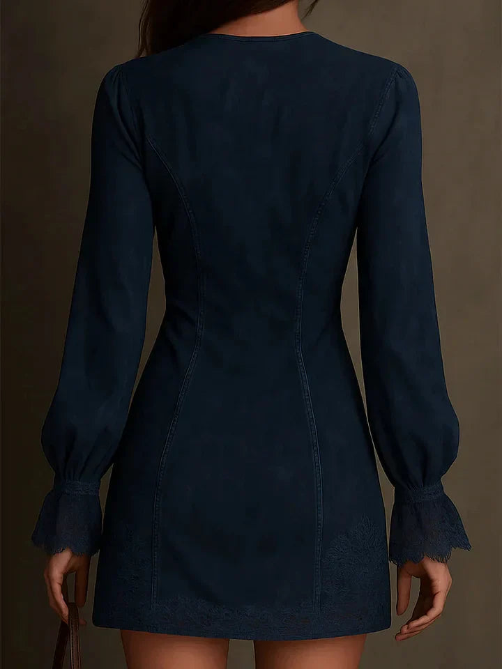 Ladies Long Sleeve Mini Dress with Lace