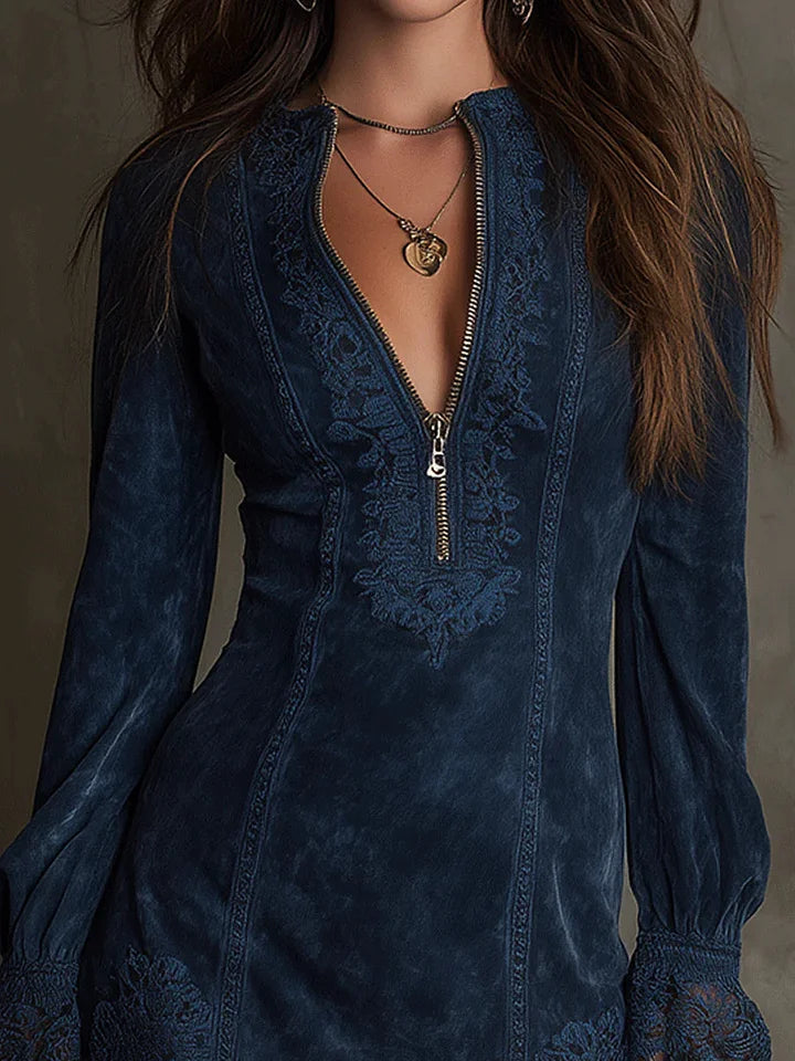 Ladies Long Sleeve Mini Dress with Lace