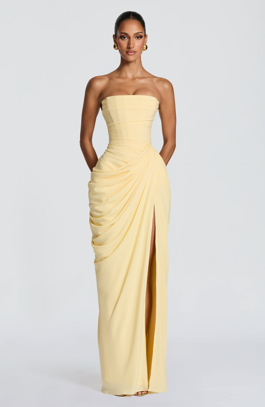 HANNAH | Elegant Maxi Dress with Draping and High Slit