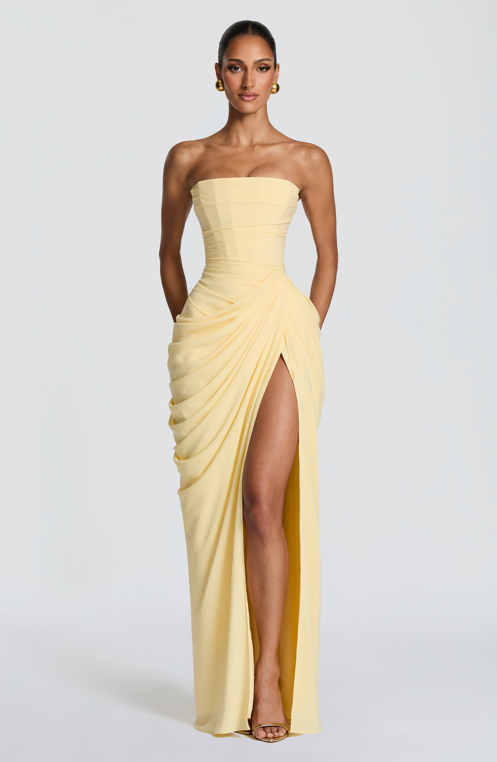 HANNAH | Elegant Maxi Dress with Draping and High Slit