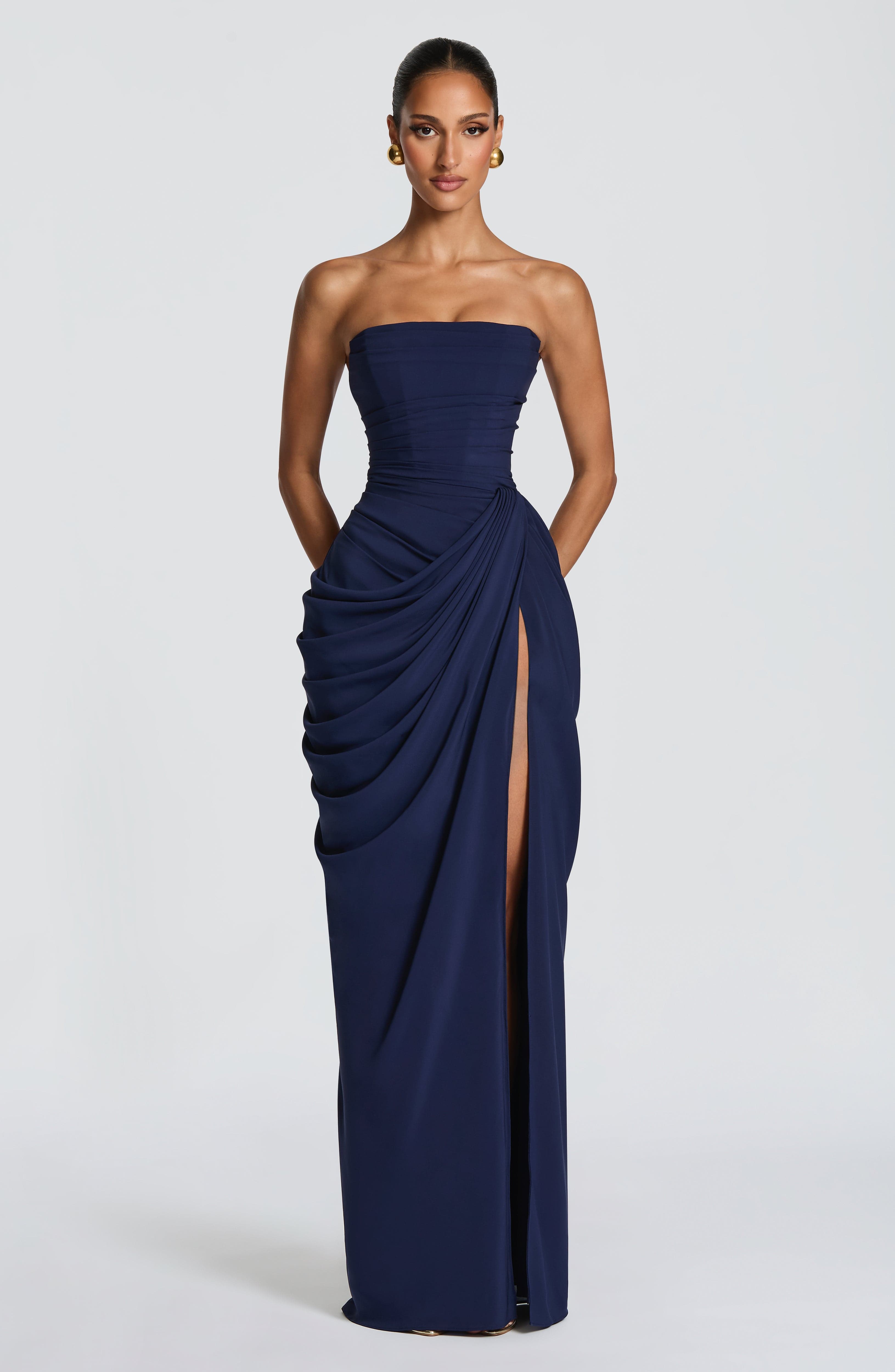 HANNAH | Elegant Maxi Dress with Draping and High Slit