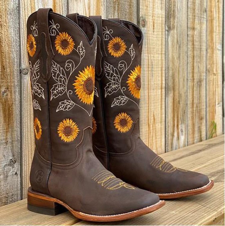 Elisabeth | Women's Embroidered Sunflower Cowboy Boots