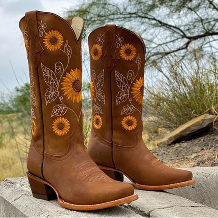 Elisabeth | Women's Embroidered Sunflower Cowboy Boots