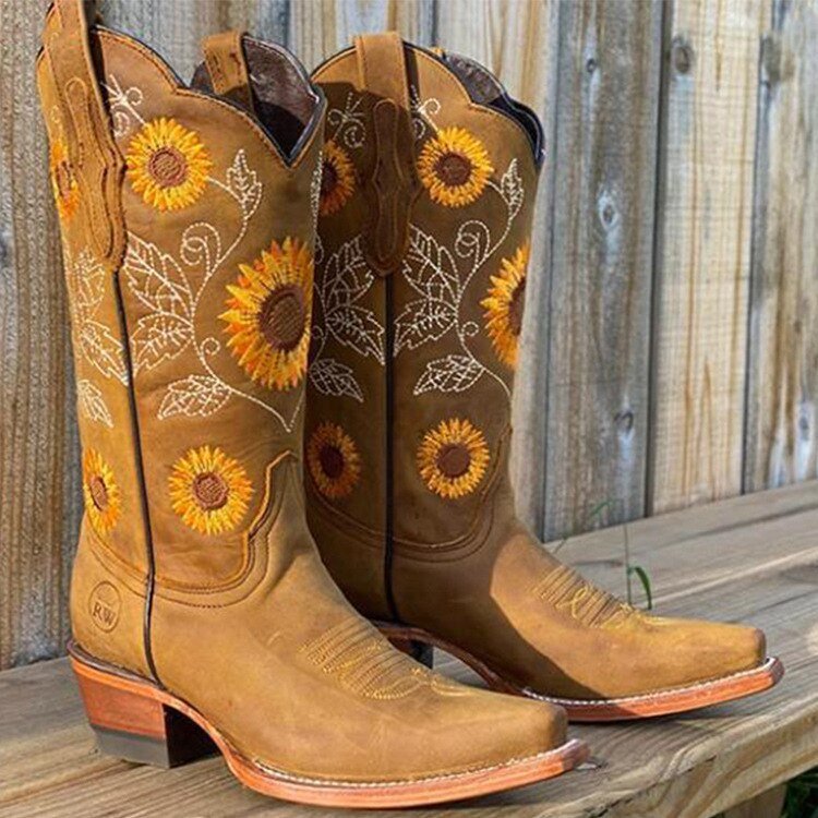 Elisabeth | Women's Embroidered Sunflower Cowboy Boots