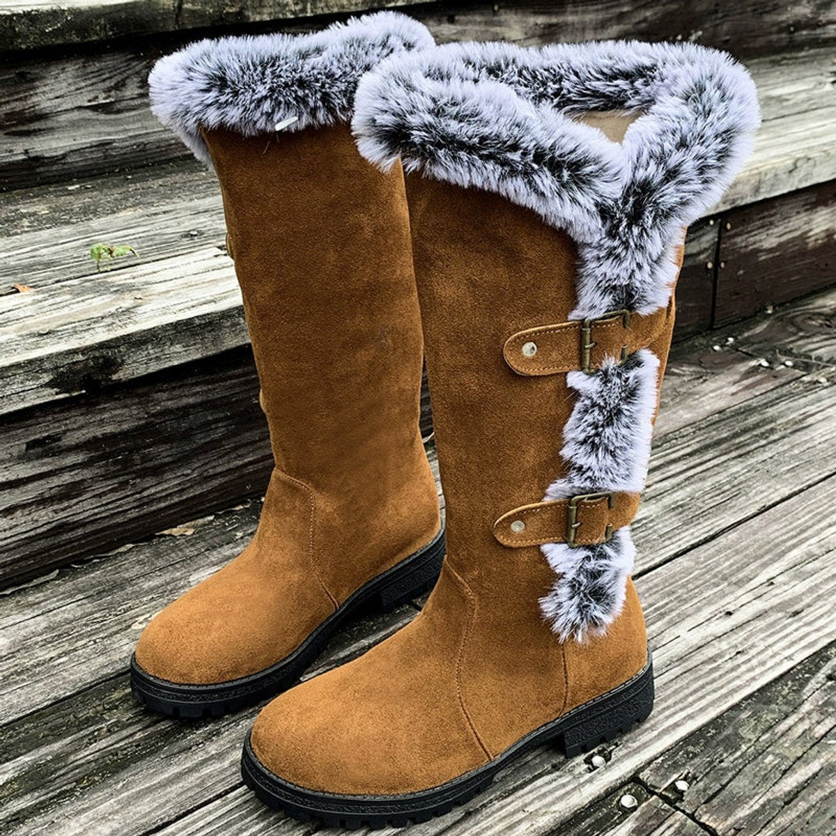 Hannah | Women's Insulated Knee-High Boots with Plush Trim and Buckles