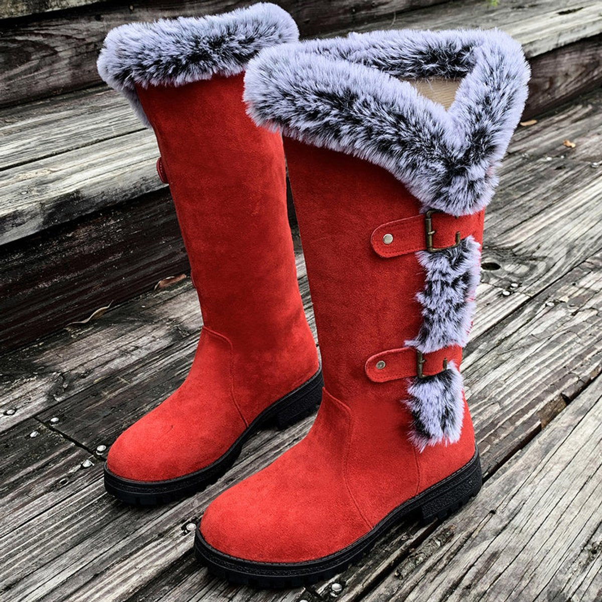 Hannah | Women's Insulated Knee-High Boots with Plush Trim and Buckles