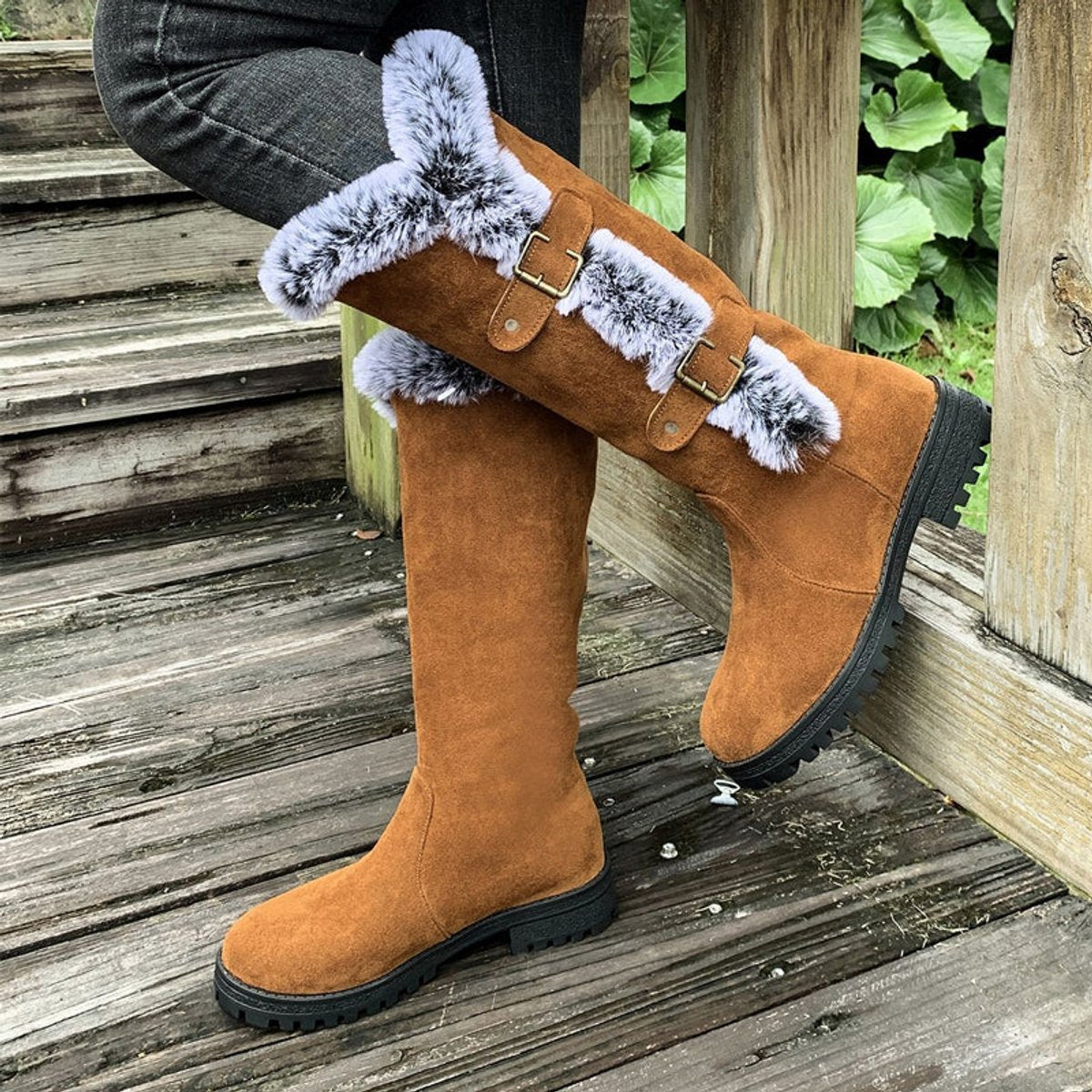 Hannah | Women's Insulated Knee-High Boots with Plush Trim and Buckles