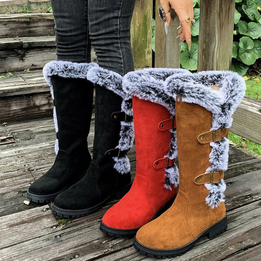 Hannah | Women's Insulated Knee-High Boots with Plush Trim and Buckles