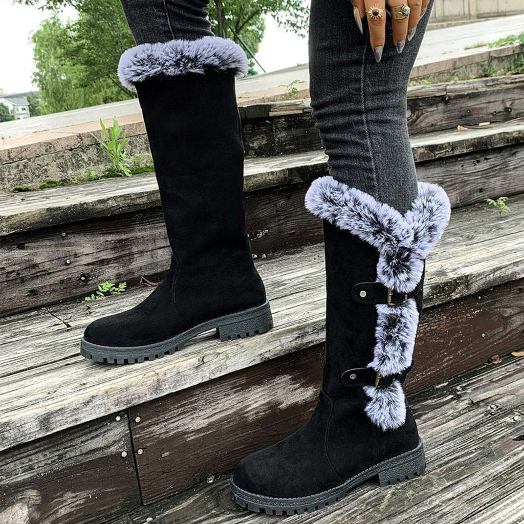Hannah | Women's Insulated Knee-High Boots with Plush Trim and Buckles