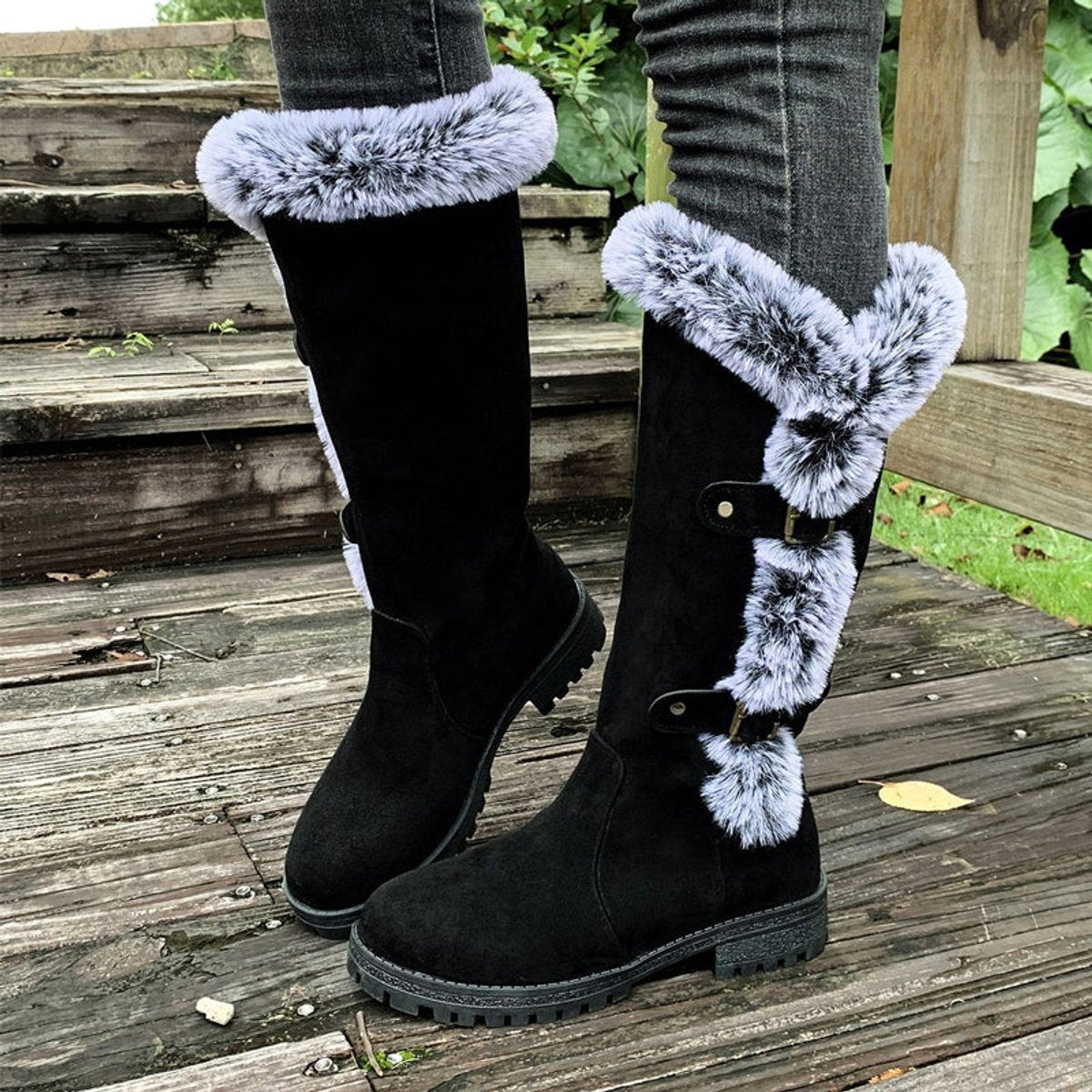 Hannah | Women's Insulated Knee-High Boots with Plush Trim and Buckles