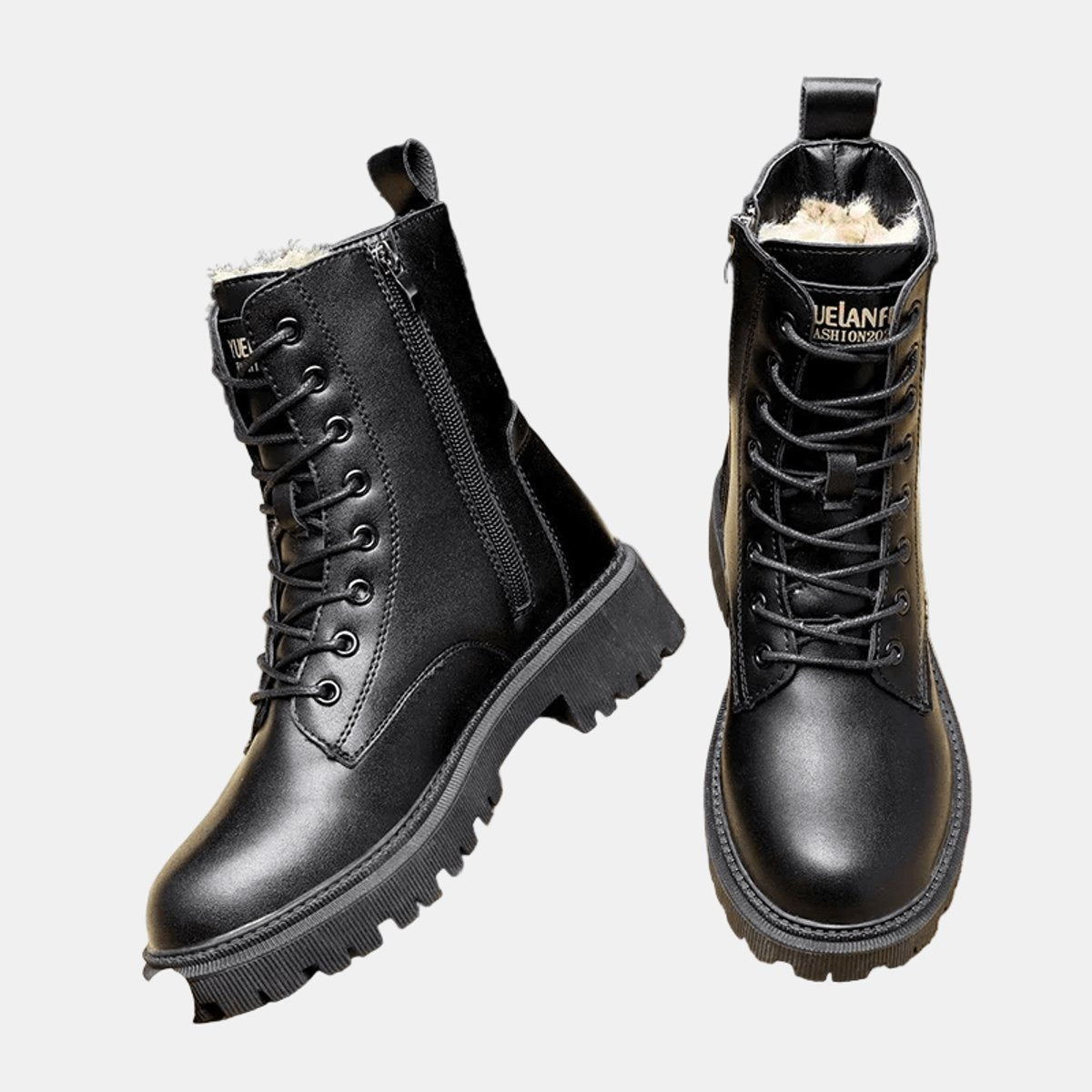 Leonie | Women's Lined Lace-Up Ankle Boots in Faux Leather with Zip