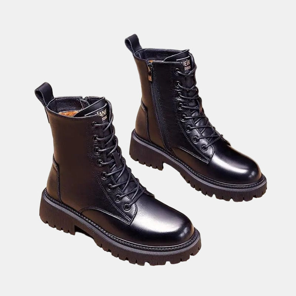 Leonie | Women's Lined Lace-Up Ankle Boots in Faux Leather with Zip