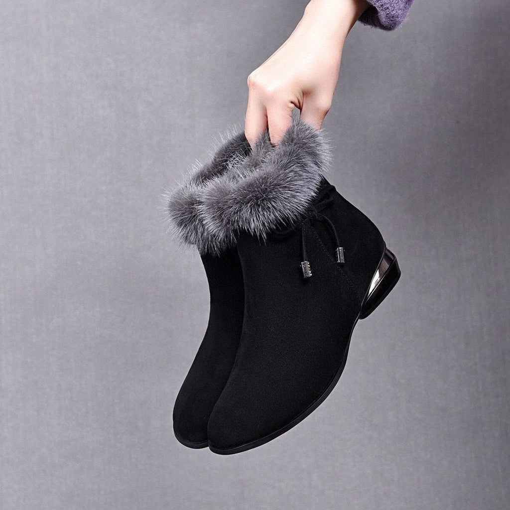 Luisa | Women's Insulated Suede Ankle Boots with Faux Fur Trim