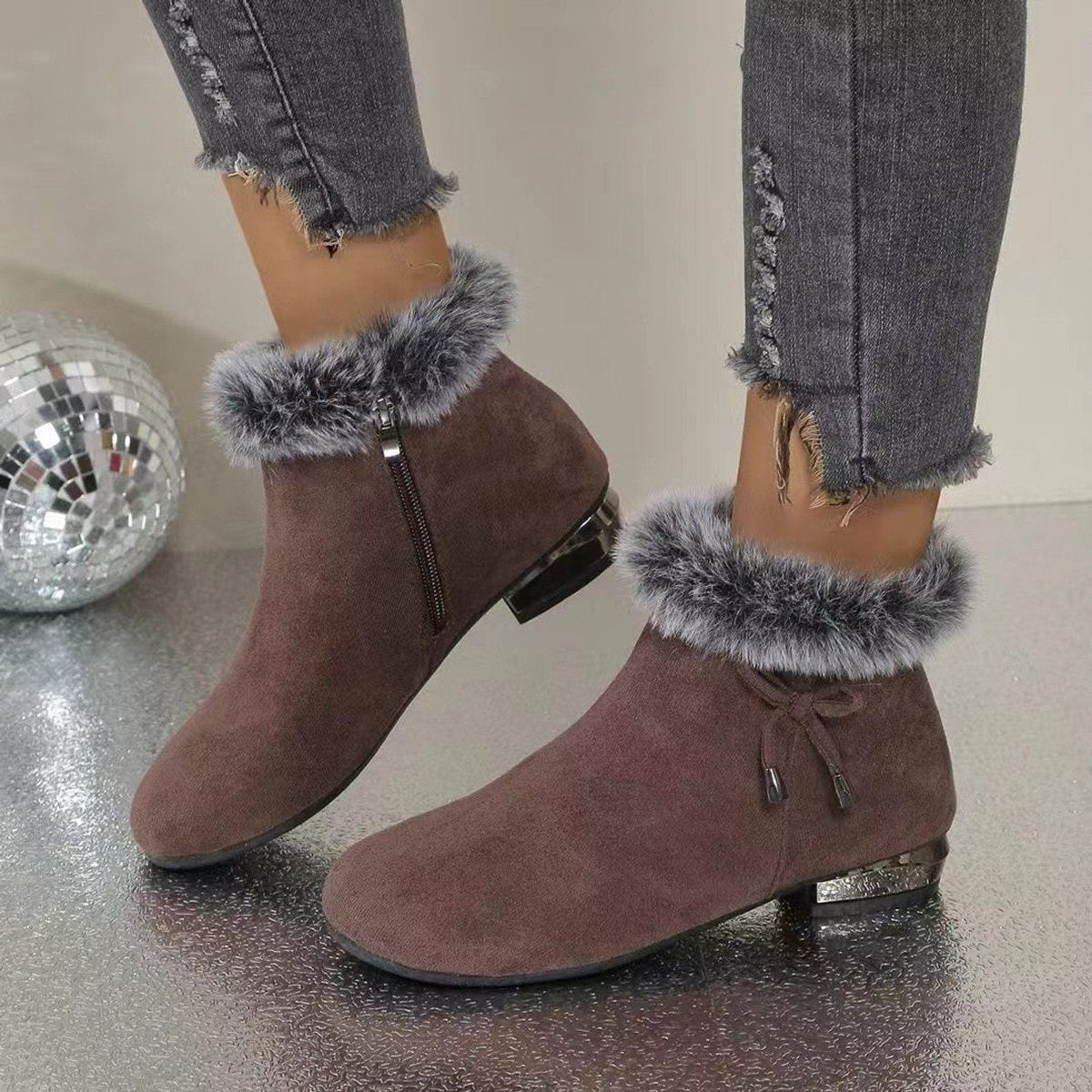 Luisa | Women's Insulated Suede Ankle Boots with Faux Fur Trim