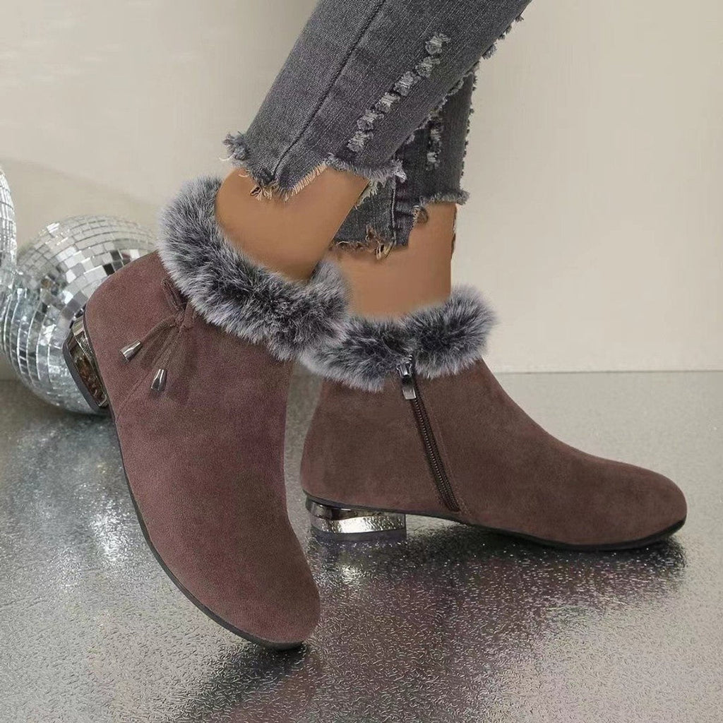 Luisa | Women's Insulated Suede Ankle Boots with Faux Fur Trim