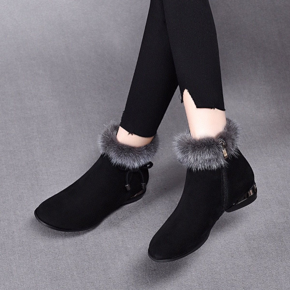 Luisa | Women's Insulated Suede Ankle Boots with Faux Fur Trim