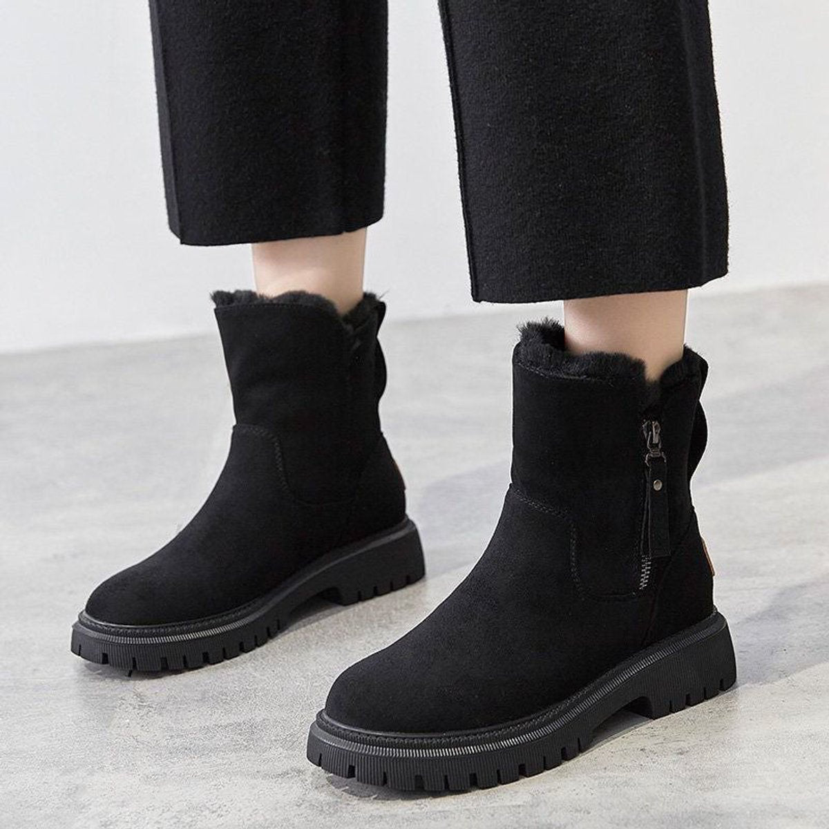 Greta | Women's Insulated Suede Slip-On Ankle Boots with Platform Sole