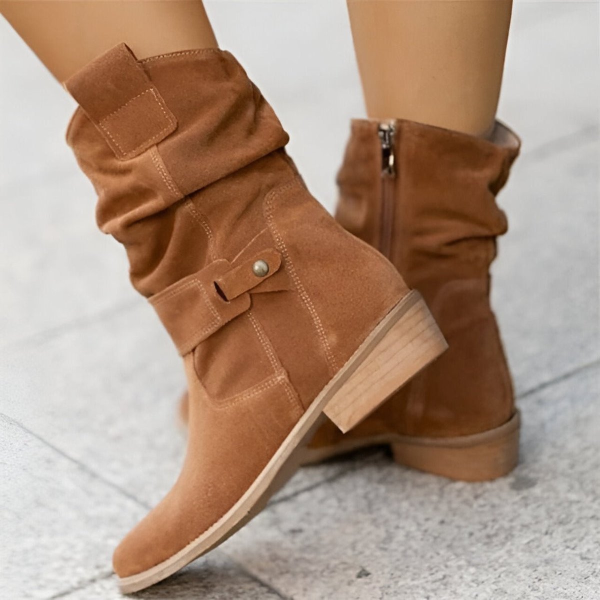 Frieda | Women's Knee High Boots Faux Suede Slip-On Boots with Block Heel